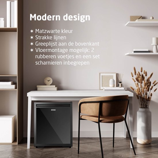 BREND BR-2227 Mini Koelkast 40L – Vrijstaand Tafelmodel Minibar met Instelbare Temperatuur, LED Verlichting & Verstelbare Deur – Zwart