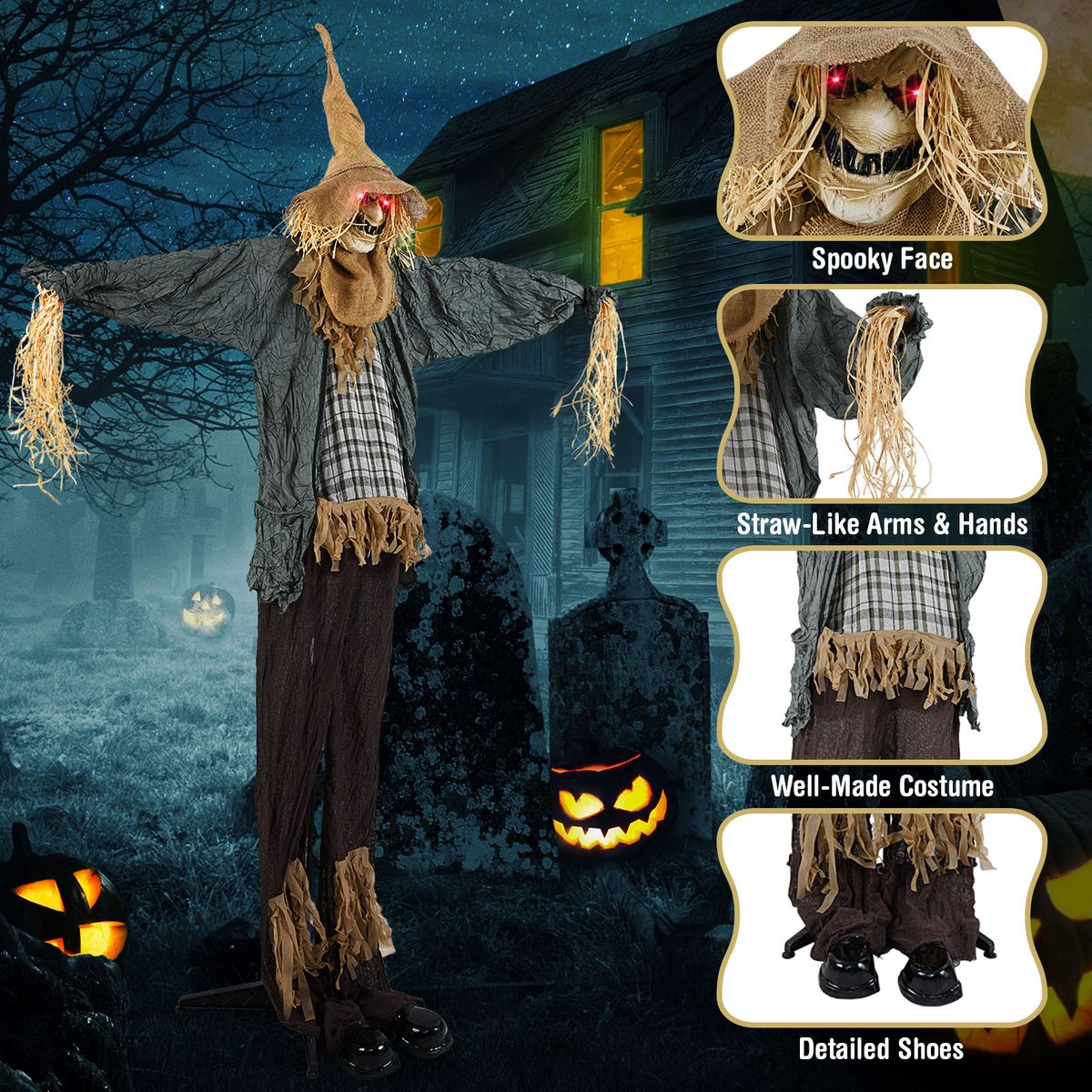 Coast Halloween vogelverschrikker - geanimeerd - geluidsgeactiveerd - lichtgevende ogen - 213 cm