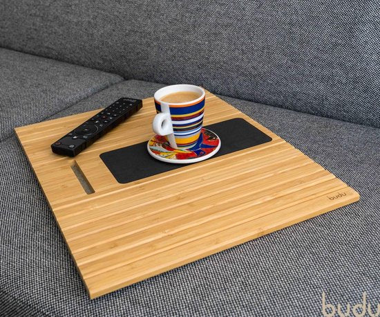 Budu Armleuning dienblad voor bank – Flexibel – Armleuning organizer – Bamboe hout – Anti slip - Telefoonhouder