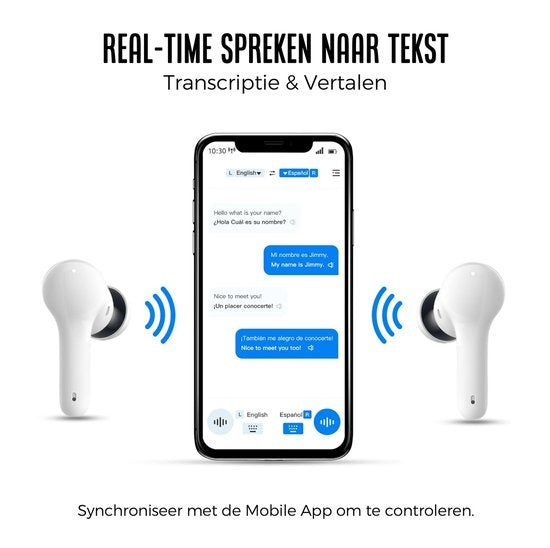 Shine Vertaalcomputer - Vertaal apparaat met spraak - Draadloze Oordopjes Wit - EarPods met Vertaalfunctie - Bluetooth 5.0 - 127 Talen en 97% Accuraat - 24 Uur Batterij