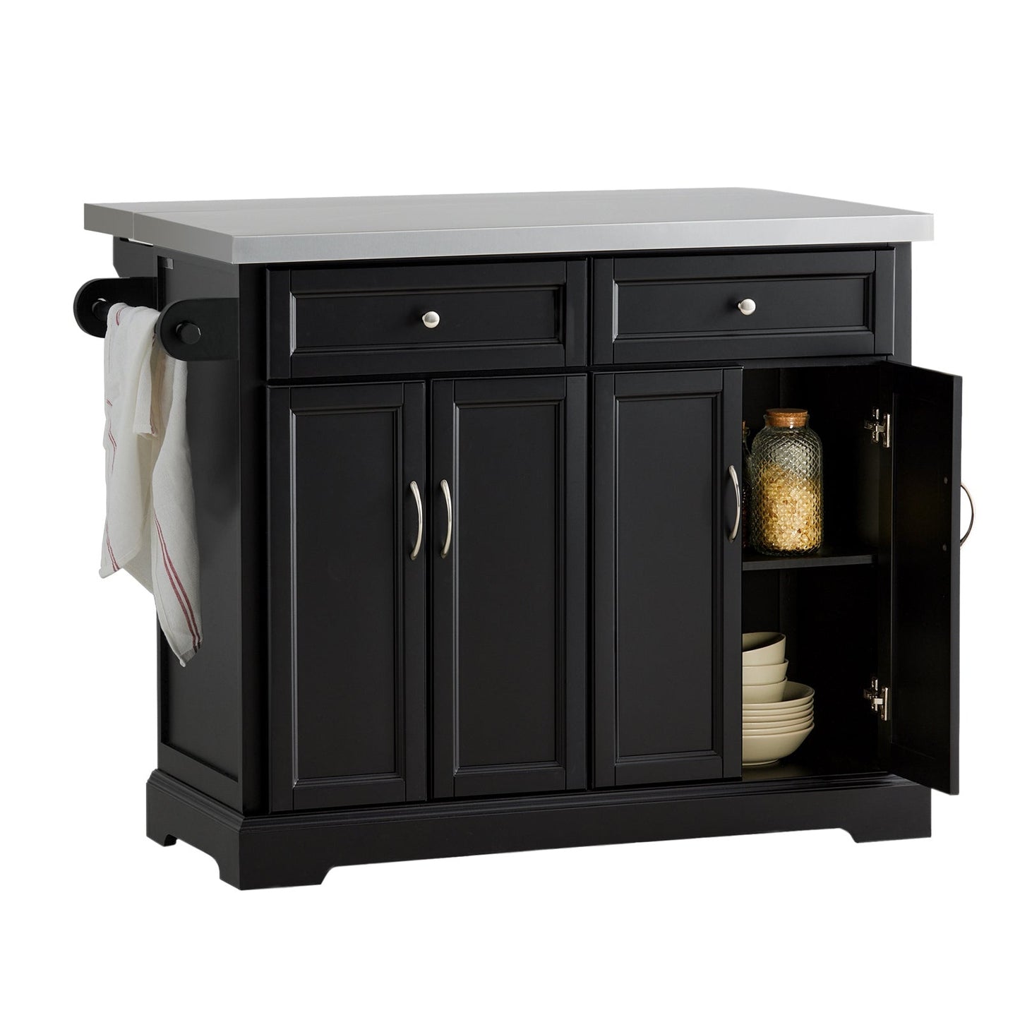 SoBuy - Keukeneiland met Uitbreidbaar Werkblad - 115x92x46-71 cm - Zwart