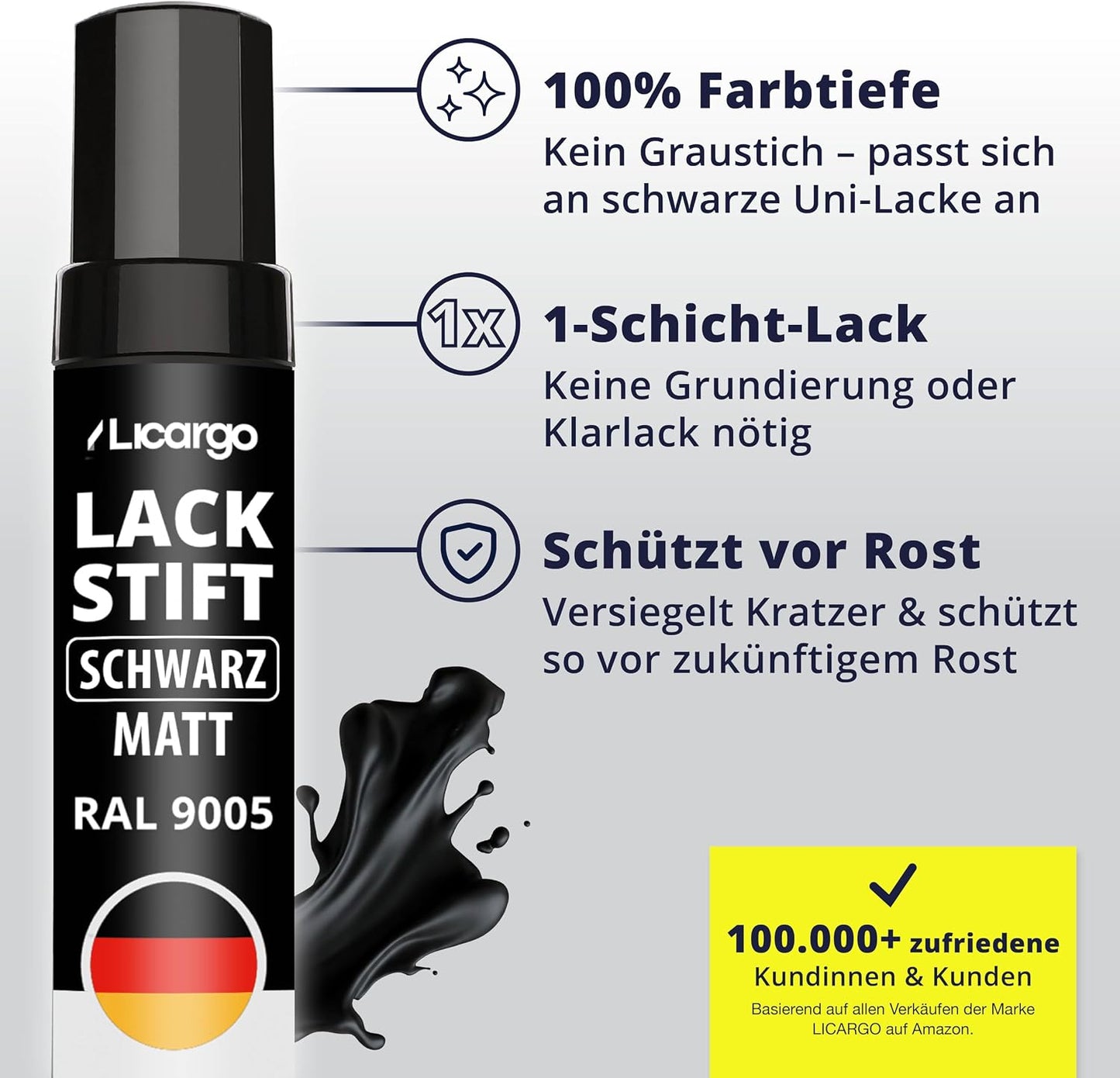 LICARGO Lackstift Mat Zwart 12 ml - Auto, Velgen, Fiets en Metaal