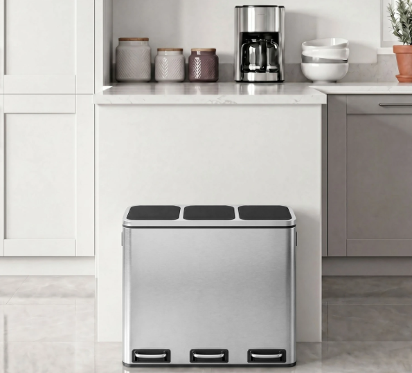 Joyfurnos Prullenbak 3 Compartimenten 3x18L - Zilver & Zwart - 61 x 31,5 x 55,5 cm