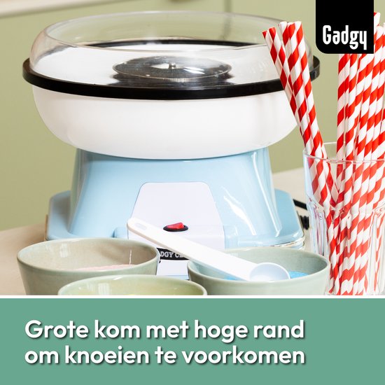 Gadgy Suikerspinmachine Retro Blauw - Met 10 Stokjes en Maatlepel - Suikerspinmakers - Snoep - Kinderfeestje