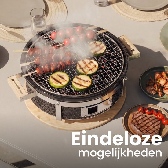 KitchenBrothers Kamado Hibachi Grill - Houtskool Barbecue - Shichirin Tafelgrill - PFAS-vrij - Ronde BBQ - Keramische Barbecue - Zwart