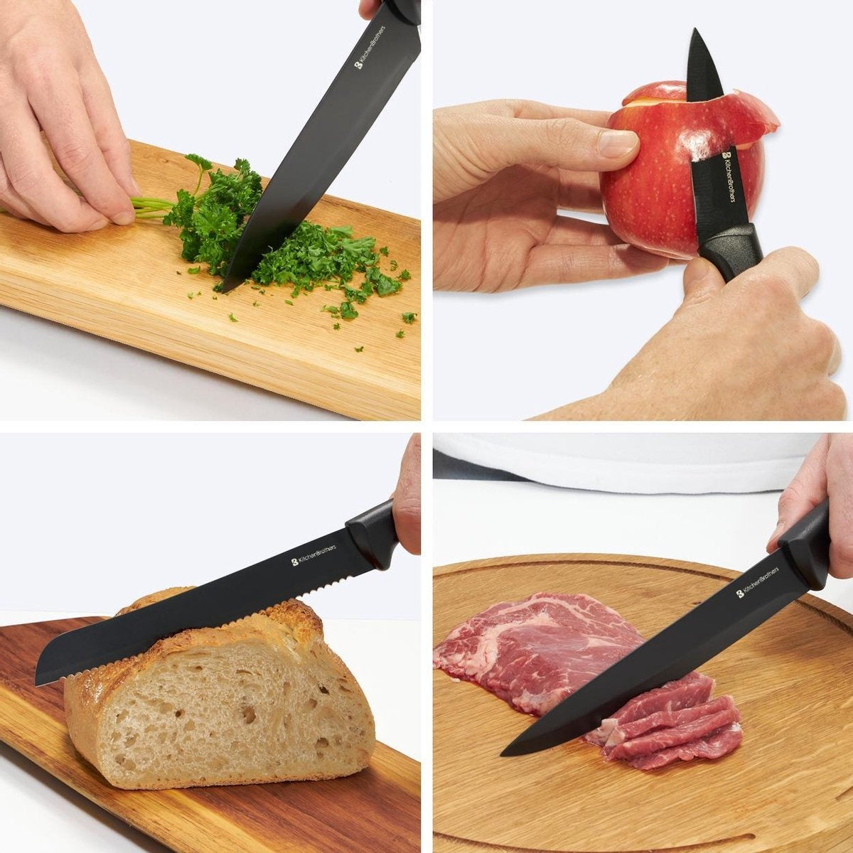KitchenBrothers Messenset - Messenblok - 7-Delig - met Messenslijper - Zwart