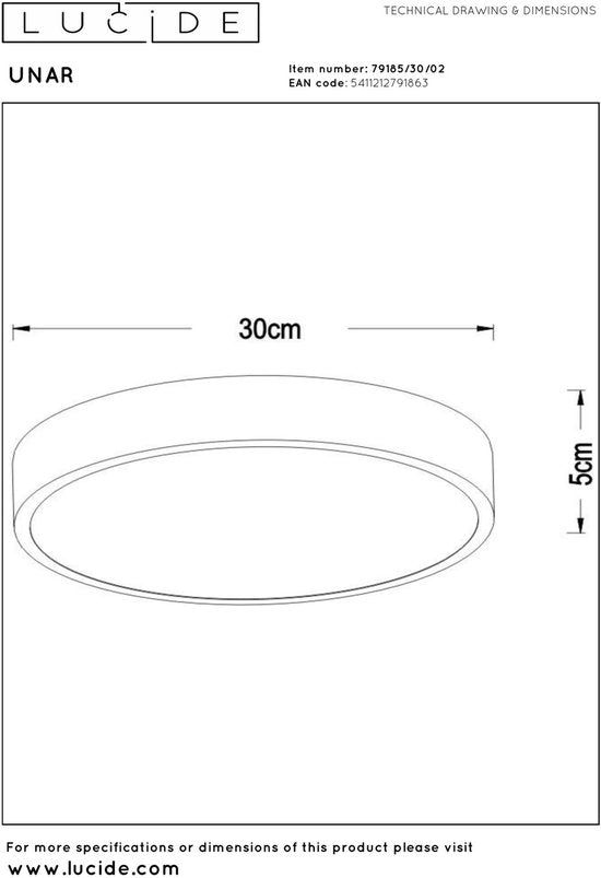 Lucide UNAR - Plafonnière (Plafondlamp) - Ø 30 cm - LED 3 StepDim (Memory) - 1x18W 2700K - Mat Goud / Messing