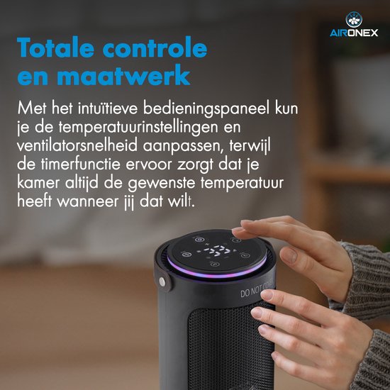 Elektrische Kachel 2000 Watt van Aironex - Keramische Zwarte Kachelventilator - Kachel Electrisch - Verwarming Elektrisch - Heater - Ventilatorkachel met afstandsbediening en timerfunctie