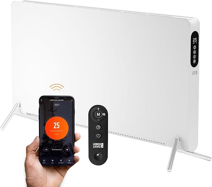 LEBENLANG Elektrische Verwarming - 2000W - Wifi en Appbesturing - Afstandsbedieninig - 88 x 5 x 49 cm - Wit