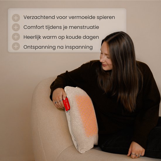 Auronic Warmtekussen - Sherpa Fleece - 45x45 - Draadloos - Oplaadbaar - Elektrisch kussen - Infrarood - Beige