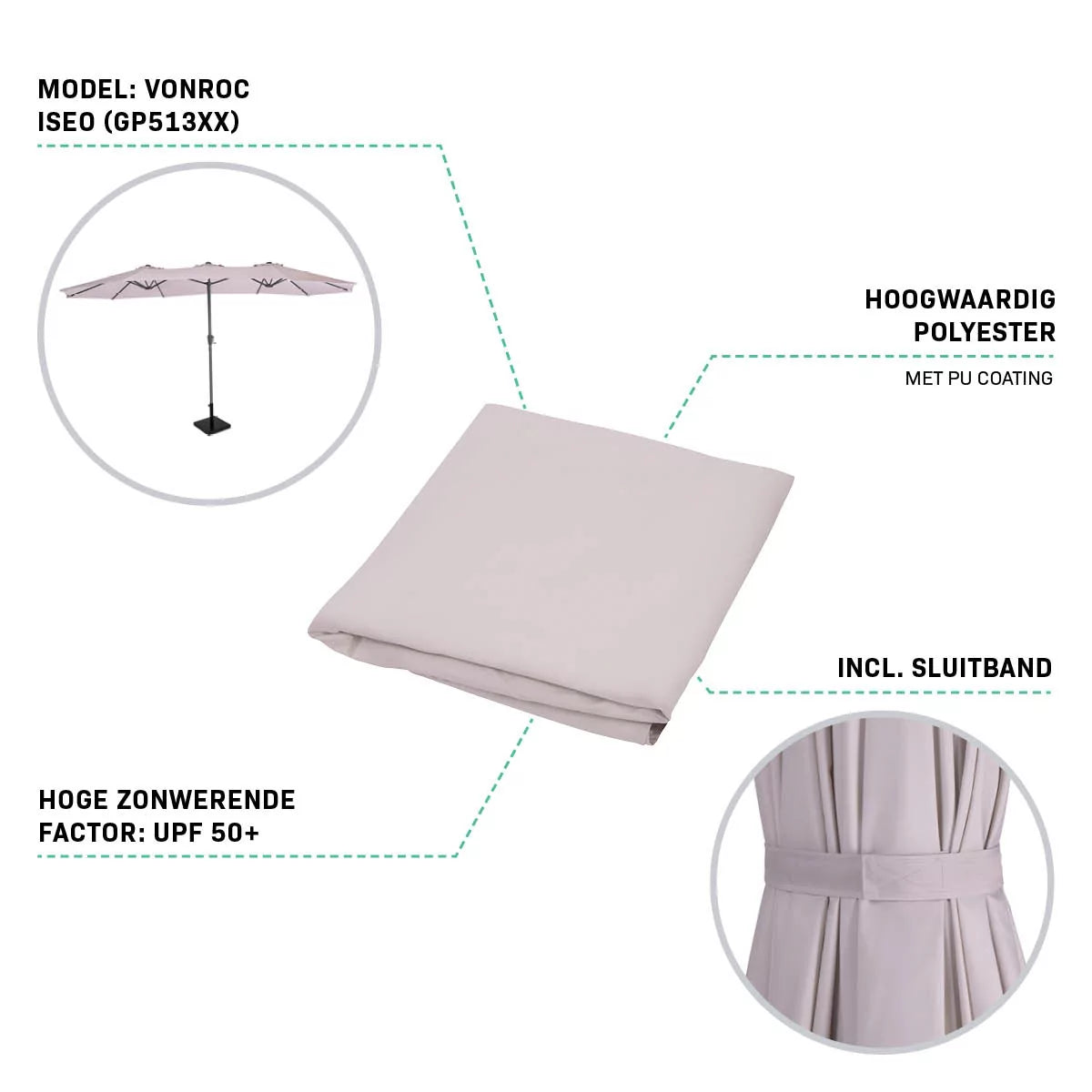 VONROC Parasoldoek - 460x270cm - Voor Stokparasol - GP513XX - Beige