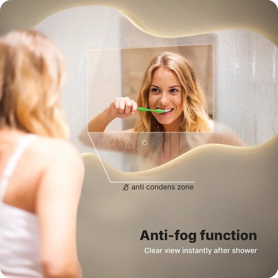 Mirlux Badkamerspiegel met LED Verlichting & Verwarming – Wandspiegel Asymmetrisch – Anti Condens Douchespiegel - Frameloos - 120x70 cm