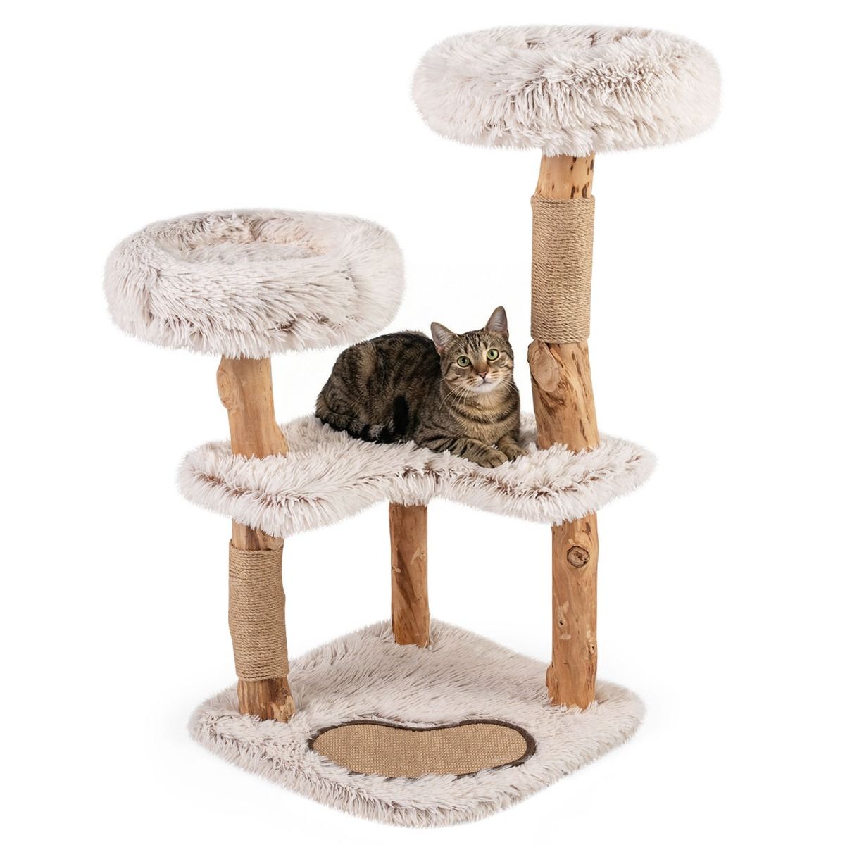 Costway Houten kattenboom - Met hangmat - 41 x 41 x 87 cm - Naturel en wit