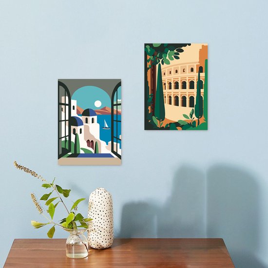 Rubye® Schilderen Op Nummer Volwassenen – Italië – Inclusief Verf en Penselen – Canvas Schildersdoek Zonder Frame - Kleuren op Nummer - Dubbele Set - 15x20cm