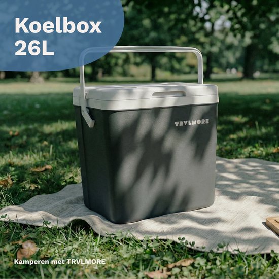 TRVLMORE Koelbox 26L - 65 Uur Koeling - Frigobox - Inclusief 2 Koelelementen - Antraciet
