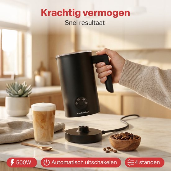 AoraKitchen Melkopschuimer - 300ML - Melkschuimer - RVS - Electrisch - 4-in-1 - Antikleeflaag - 500W