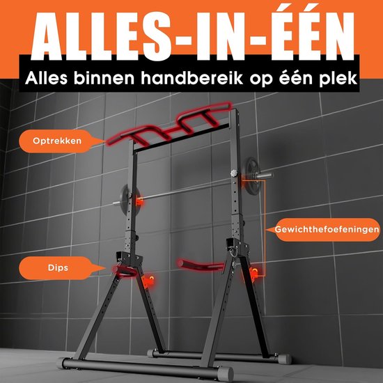 DH FitLife Opvouwbare Power Tower Dip Station | Vrijstaande optrekstang tot 150 kg met dipbars en haltersteunen | Krachtstation Krachttoren | Fitnessstation
