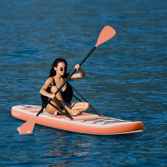 LifeGoods PaddlePro SUP Board - met Zitje - Opblaasbaar Paddle Board - Complete Set - Max. 135KG - 320x81cm - Wit/Oranje