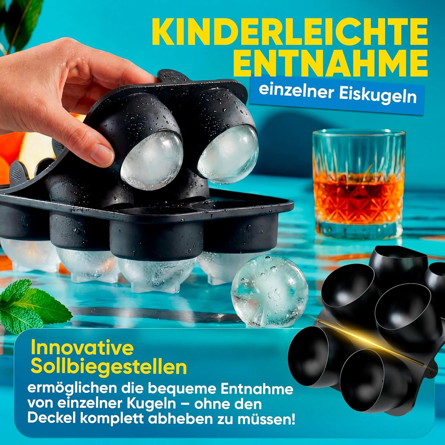 Neighbour's Friend - Gepatenteerde XXL ijsblokjesvorm Platinum - ronde grote ijsblokjesvorm voor cocktails, gin & dranken - 6 ijsballen, vaatwasmachinebestendig
