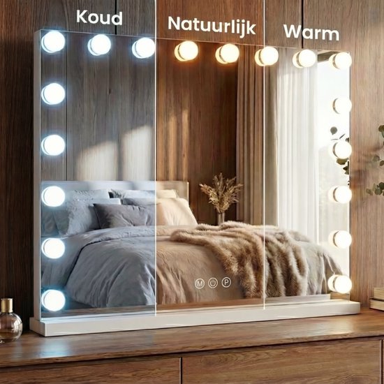 Bayt Hollywood Spiegel - Make up Spiegel - Spiegel - Hollywood Spiegel 80x60 - Dimbaar - 10x Vergroting - Met Verlichting en Bluetooth - USB aansluiting - 80x60 - Wit