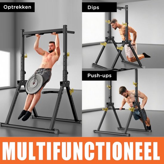 DH FitLife Opvouwbare Power Tower Dip Station | Vrijstaande optrekstang tot 150 kg met dipbars en haltersteunen | Krachtstation Krachttoren | Fitnessstation