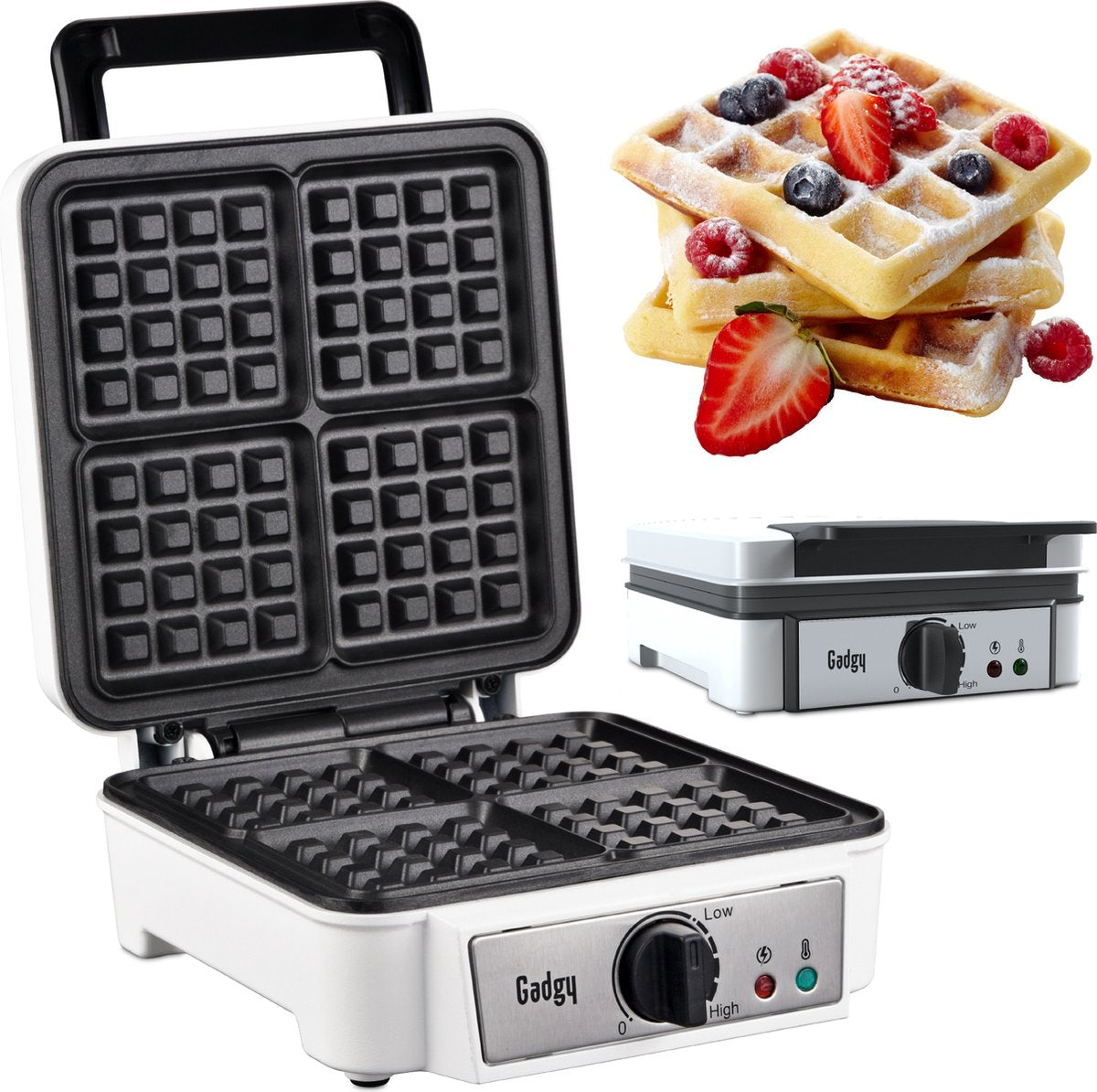 Gadgy Wafelijzer Voor 4 Wafels - Kunststof - 27.5x20x11 cm - Antiaanbaklaag - 1200 W - Wit