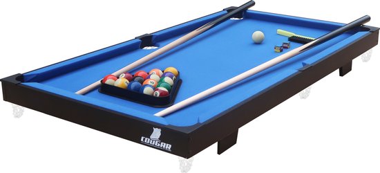 Cougar Pooltafel Mini Draagbaar Zwart/blauw – Handig handvat – Incl. ballen - 118x64x12cm