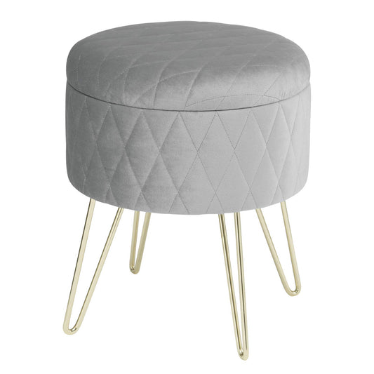 WOLTU opbergpoef - fluwelen poef met opbergruimte - gouden metalen poten - 31,5 x 31,5 x 36 cm - lichtgrijs