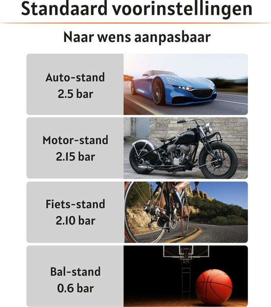 Draagbare luchtcompressor - elektrische fietspomp - bandenpomp voor auto, motor, fiets, bal, luchtbed - Krachtig: 6.000 mAh