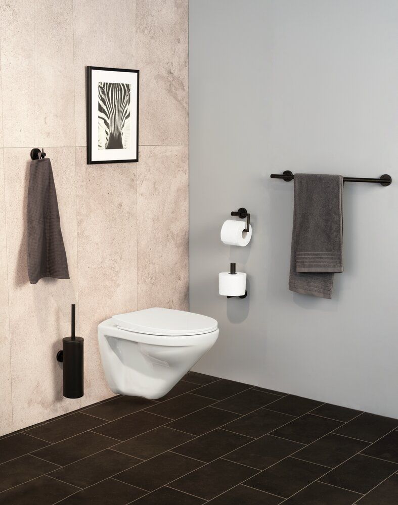 WENKO Bosio Black Toiletrolhouder Mat Zwart - RVS - Wandmontage