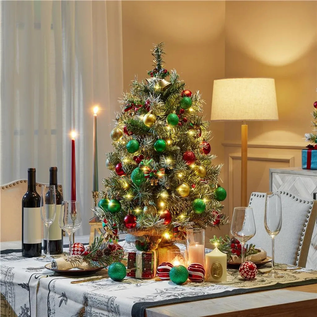 Yaheetech 2-delige Set Kunstkerstboom 92 cm met Sneeuw en LED