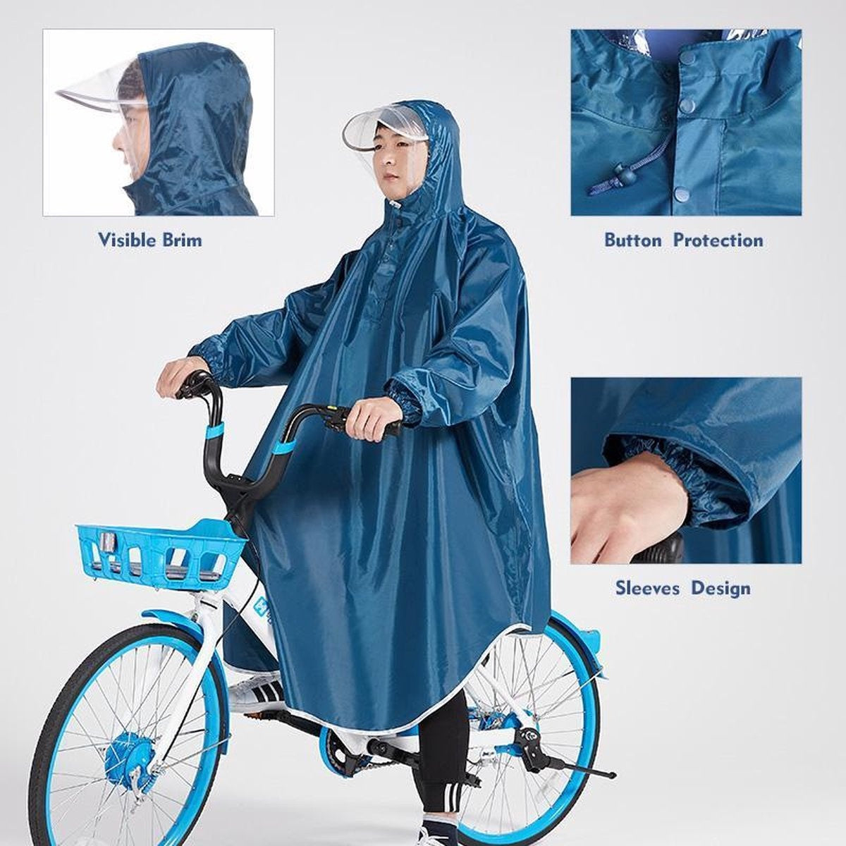 Fuegobird - Poncho Regenponcho - Fiets Wandel Motor - Outdoor Poncho - Kwaliteit Poncho - One size - Unisex Cyan