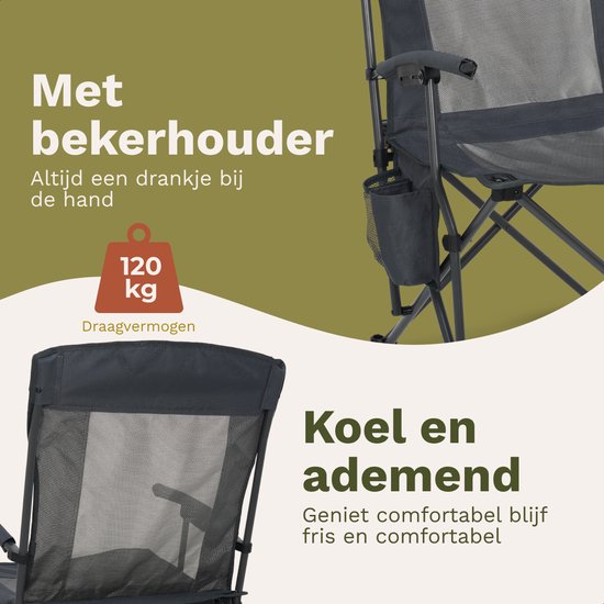 TRVLMORE Campingstoel - Opvouwbaar - 150KG Draagvermogen - Incl. Draagtas - Klapstoel - Visstoel - Kampeerstoel - Vouwstoel - Grijs