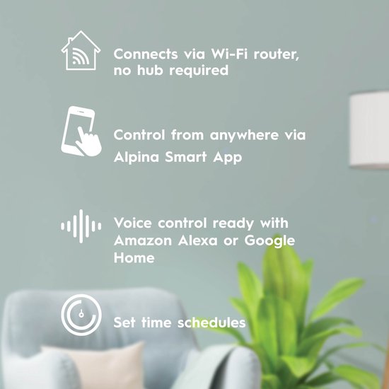 Alpina Zwarte Smart Home Universele Afstandsbediening - Verbinding via telefoon en Wifi mogelijk -  7.70x7.70cm