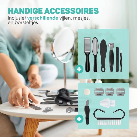 Vulpes Goods® BeautyCare – Elektrische Eeltverwijderaar PRO – 6 Eeltschijven – USB Oplaadbaar – IPX7