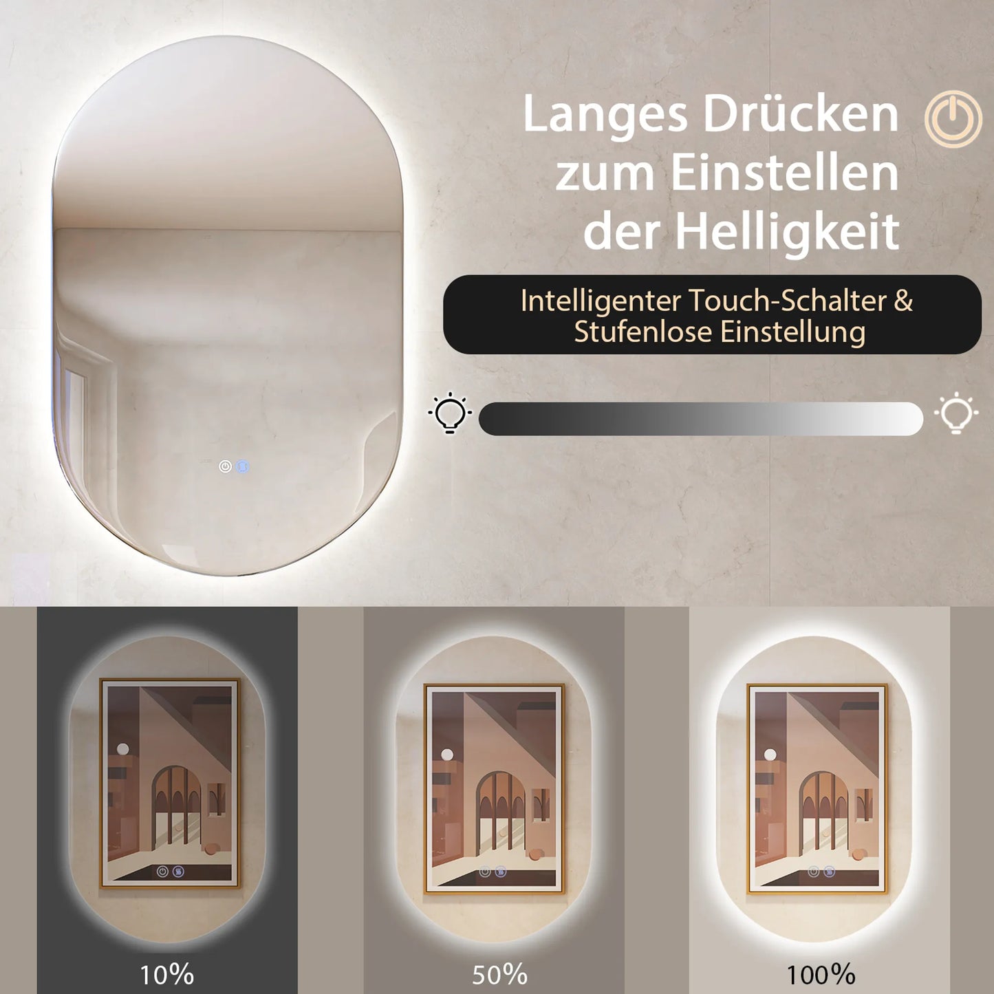 Coast – Led-spiegel Badkamerspiegel – 80 cm x 50 cm & Anti-condens – Voorzien Van Dimbare Driekleurige Verlichting En Smart-touch – Voor Badkamer En Make-upstudio – Zilver Glas En Aluminium