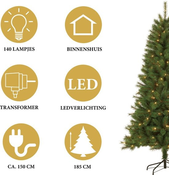 Giftsome Kunstkerstboom met Verlichting - Kerstboom 185 CM - Kunstboom met LED