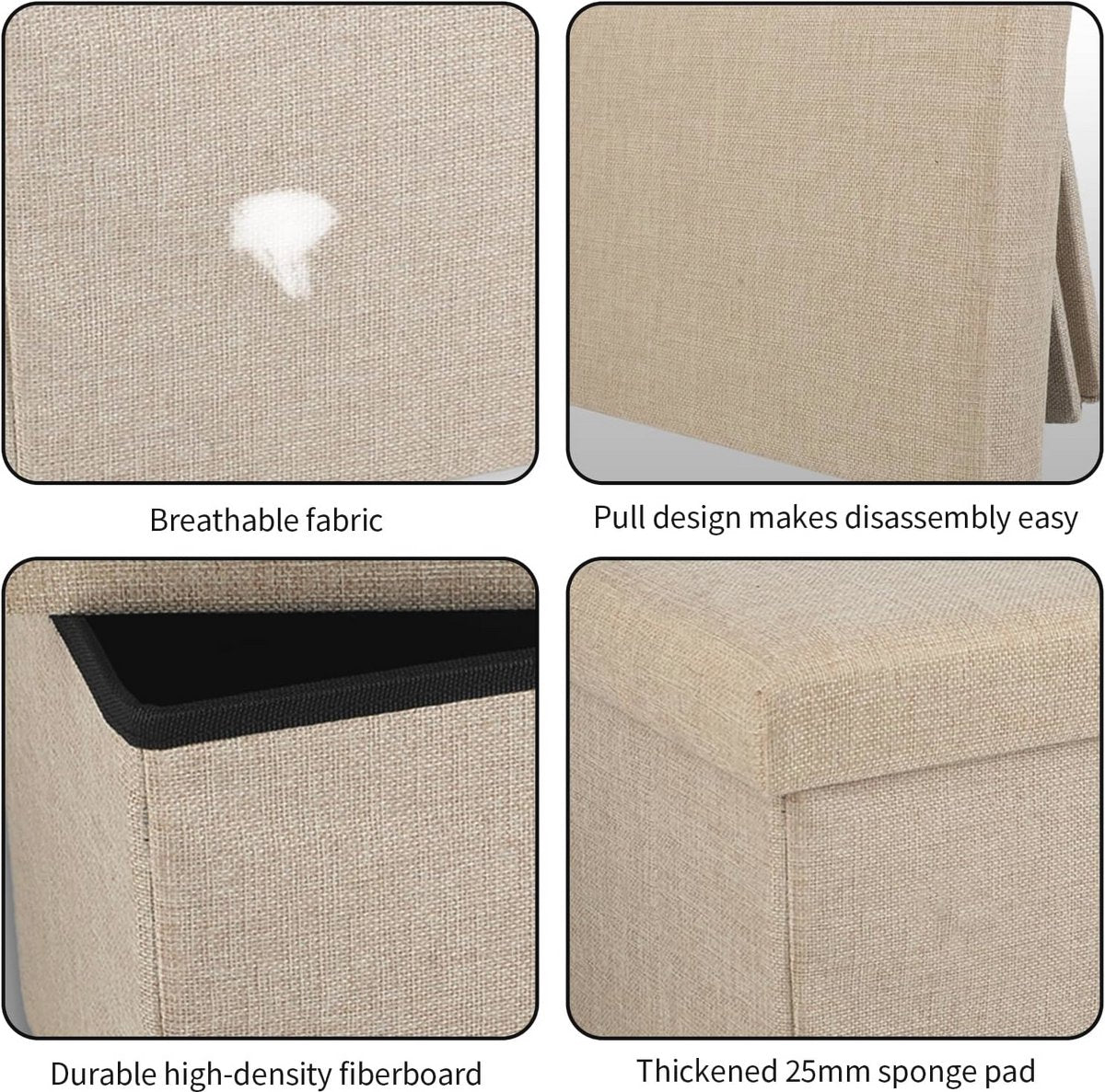 Ceruzo opvouwbare dubbel zits poef met opbergruimte – beige – 76 × 38 × 38 cm – polyester/mdf