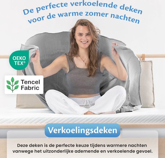EL-Life Koeldeken 135x200 cm - 100% Bio-Tencel - Zelfkoelende deken - Cooling blanket - Zomerdekbed - Zomerdeken - Mistig grijs