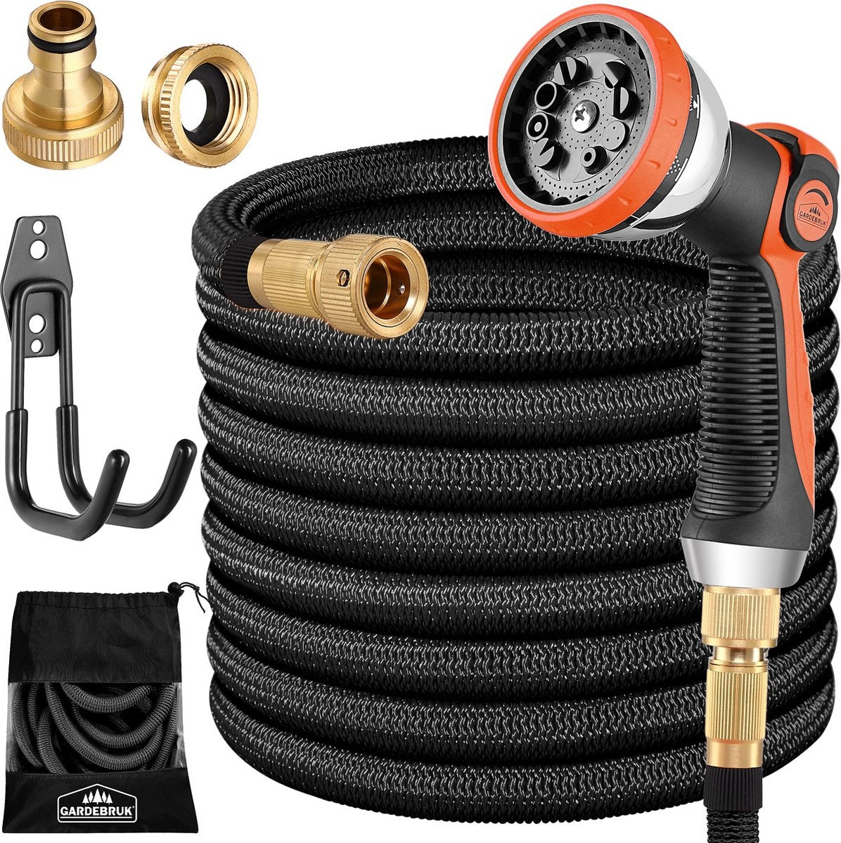 Gardebruk Tuinslang Flexibel - 22m 1/2" 3/4" Inch Wandmontage - Zwart