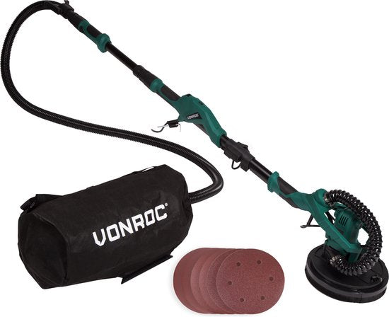 VONROC – Telescopische Plafondschuurmachine DS502AC – 1050W – Ø225 mm – Voor Plafond & Muur