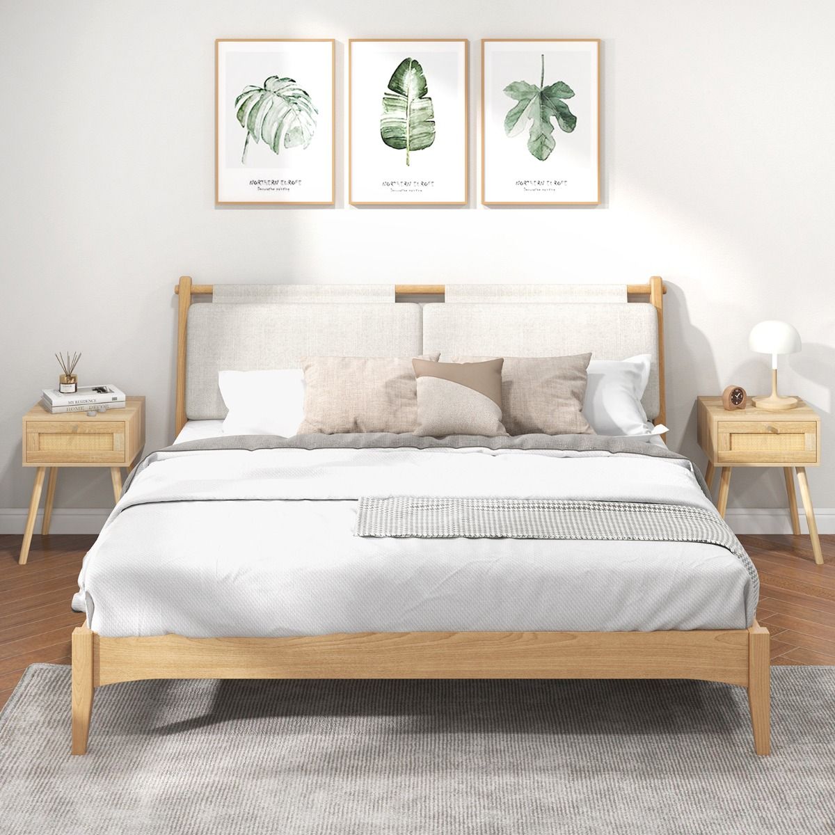 Coast Set van 2 Rotan Nachtkastjes - met lade - massief houten poten - natuurlijk eiken - 40 x 40 x 55 cm