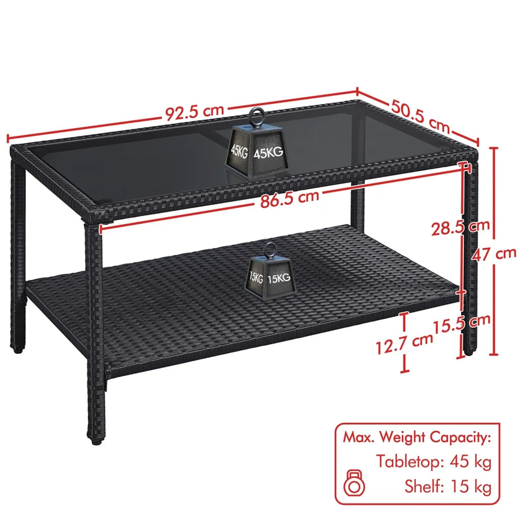 Yaheetech Rattan Salontafel - Bijzettafel - Met Glasplaat - Met Plank - Binnen/Buiten - Grijs