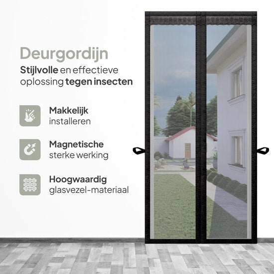 O'DADDY - Deurgordijn Deluxe FIBER - Magnetisch Vliegengordijn - Voor Nieuwbouw en Standaard Deuren - Eenvoudige Installatie - 100 x 240 cm - Zwarte Hor