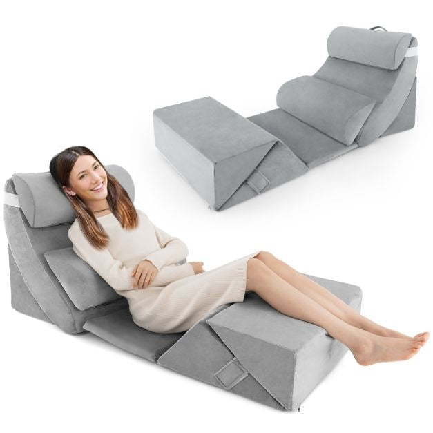 Coast Set van 7 Ergonomische Ligkussens - Traagschuim - Wasbare Hoes - 119 x 59 x 55 cm - Grijs