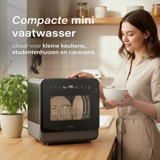 Skoov Mini Vaatwasser met waterreservoir PRO - 3 couverts - 6 wasprogramma's - Zwart
