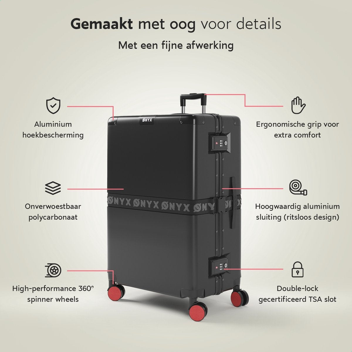 ONYX® - Check-in koffer 100L - TSA slot - Lichtgewicht trolley - Aluminium slot - Zwart
