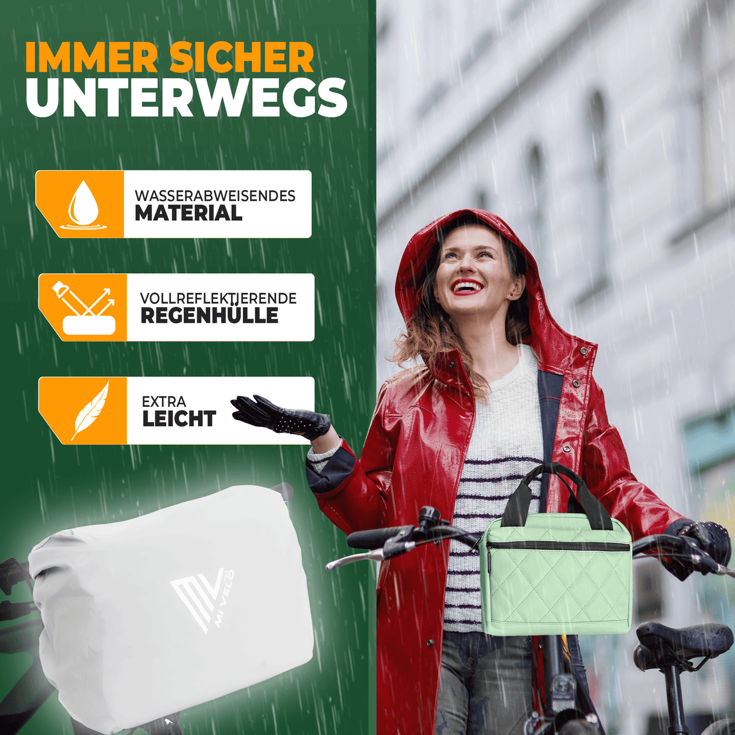MIVELO – 3-in-1 Stuurfietstas – Waterafstotend – Met Schouderriem – 7L – Mint