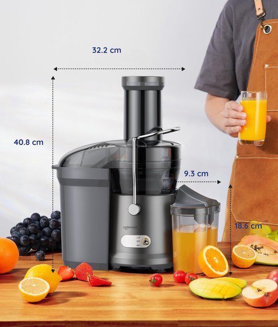 Safecourt Keuken Sapcentrifuge - Juicer voor Groenten & Fruit - Grote Vulopening - 3 snelheden - 800 Watt