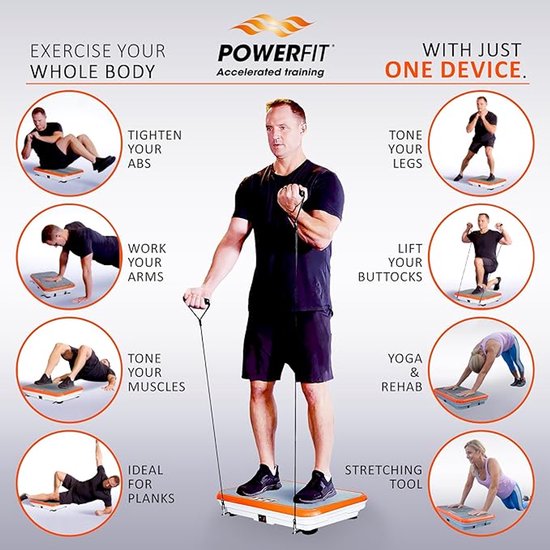 Vibro Shaper - trilplaat met oscillatietechnologie verstevigt het lichaam - powerplate belast alle spiergroepen - inclusief power stretchbandjes